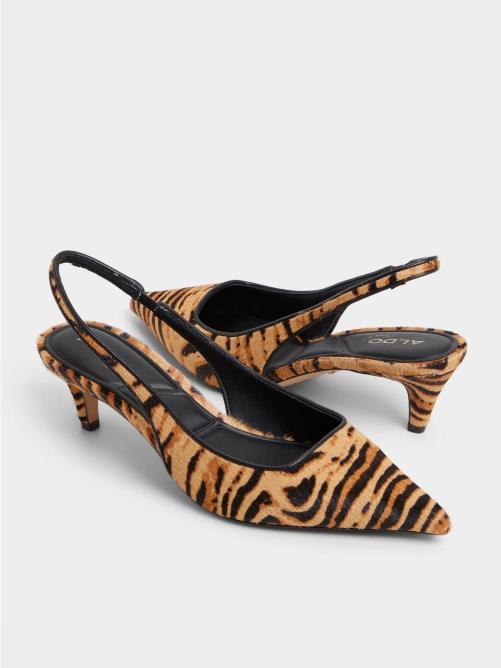 ALDO Leanah Tiger Print Slingback Kitten Heel Calf Pony Hair Pumps - Tan/Black